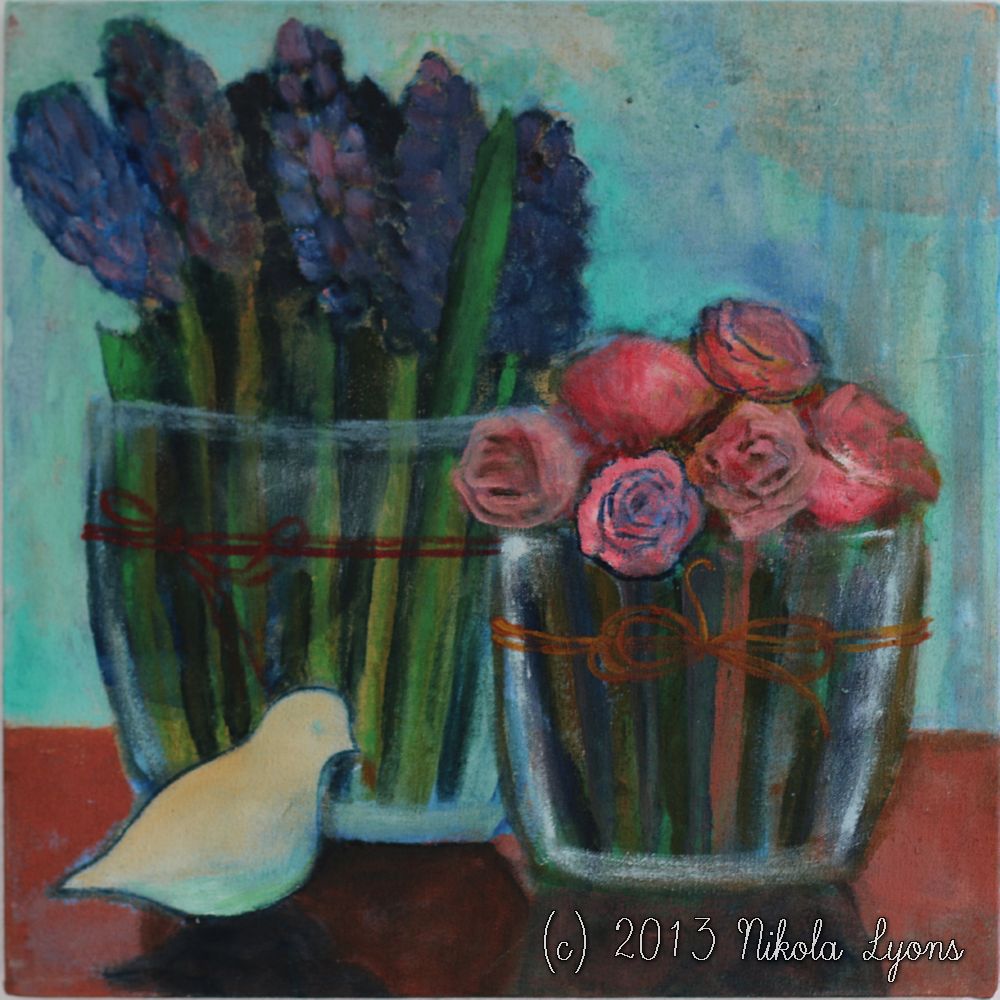 Nikola Lyons:  Flowerpots With Bird I